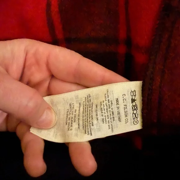 NWOT Filson Red and Black Plaid Bomber Jacket